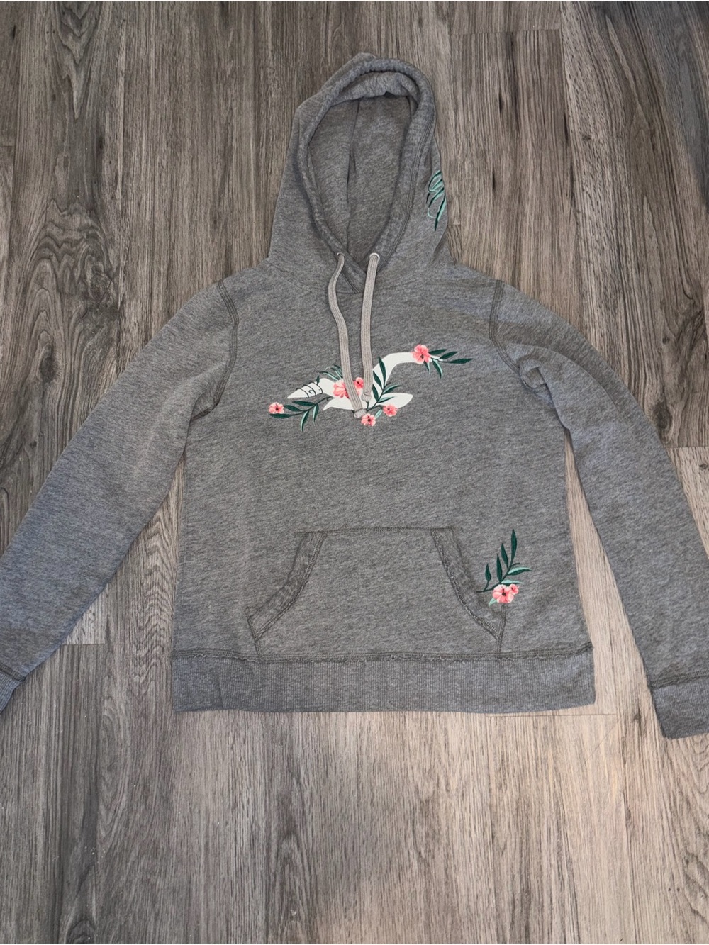 Hollister Gray Floral Embroidered Hoodie Sweater